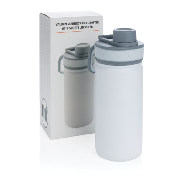 Vacuum stainless steel bottle with sports lid 550ml - White