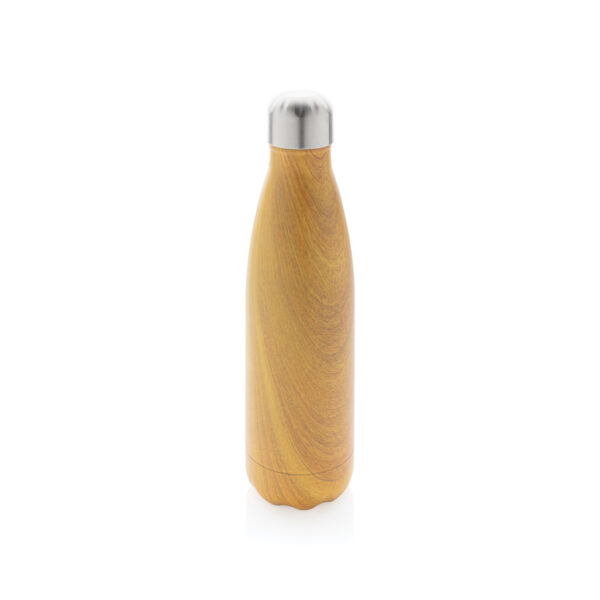 Vacuum insulated stainless steel bottle with wood print - Yellow