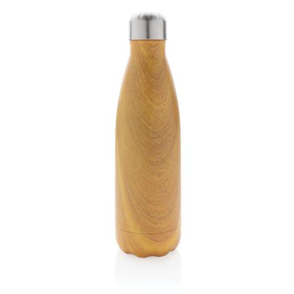 Vacuum insulated stainless steel bottle with wood print - Yellow