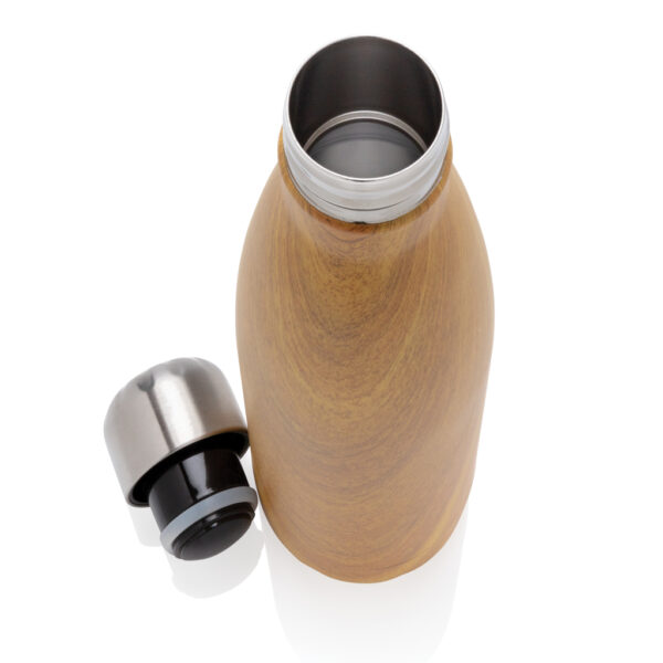 Vacuum insulated stainless steel bottle with wood print - Yellow