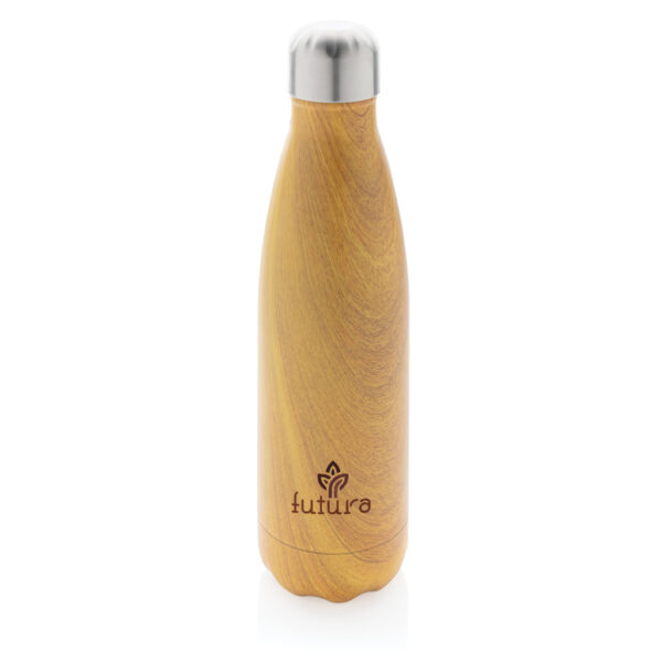 Vacuum insulated stainless steel bottle with wood print - Yellow