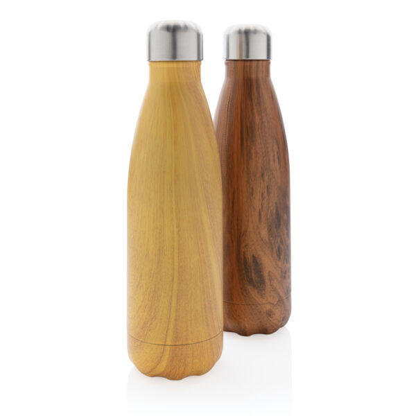 Vacuum insulated stainless steel bottle with wood print - Yellow