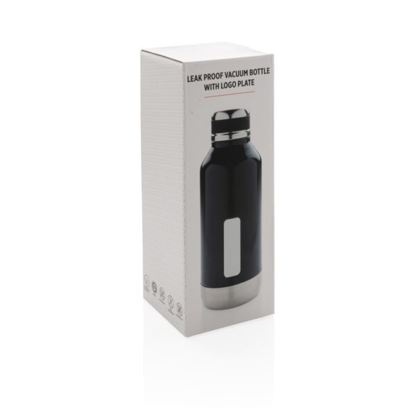 Leak proof vacuum bottle with logo plate - Black