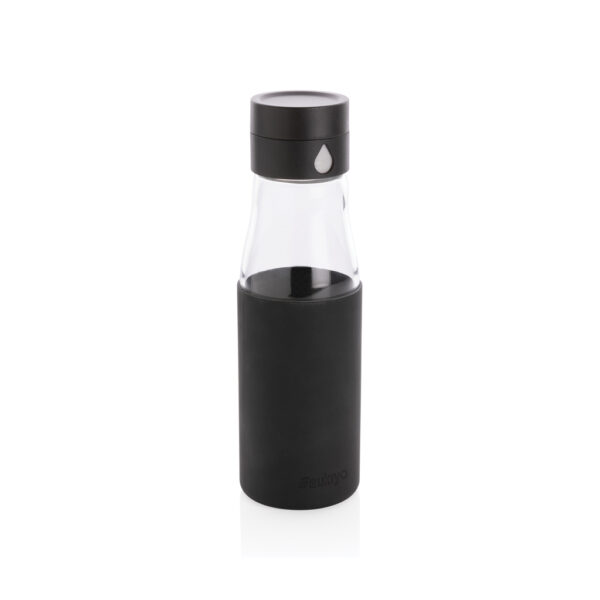 Ukiyo glass hydration tracking bottle with sleeve - Black