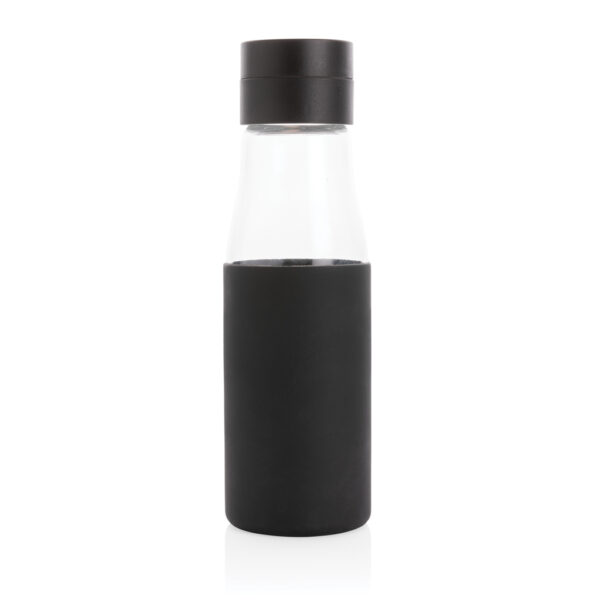 Ukiyo glass hydration tracking bottle with sleeve - Black