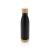 Vacuum stainless steel bottle with bamboo lid and bottom - Black