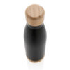 Vacuum stainless steel bottle with bamboo lid and bottom - Black