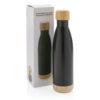 Vacuum stainless steel bottle with bamboo lid and bottom - Black