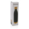 Vacuum stainless steel bottle with bamboo lid and bottom - Black