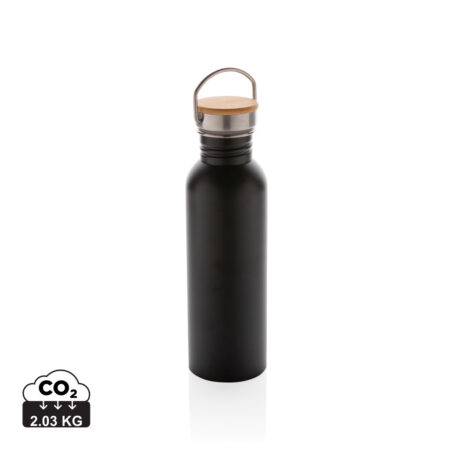 Modern stainless steel bottle with bamboo lid - Black