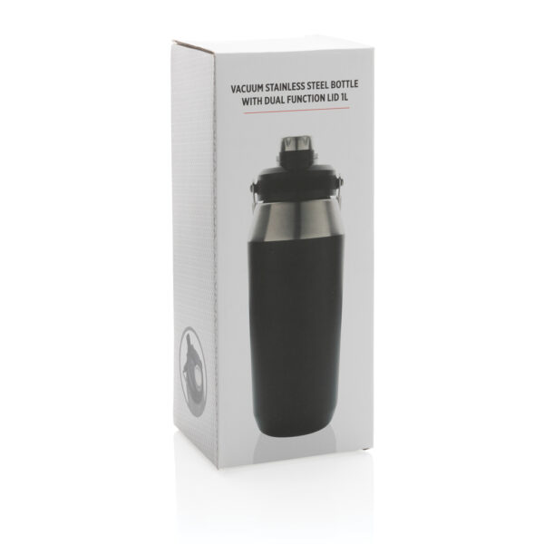 Vacuum stainless steel dual function lid bottle 1L - Black