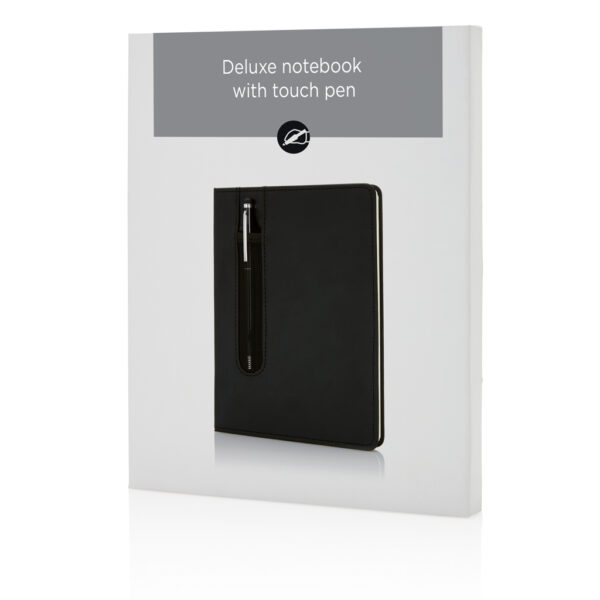 Standard hardcover PU A5 notebook with stylus pen - Black