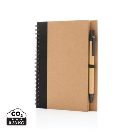 Kraft spiral notebook with pen - Black