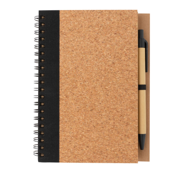 Cork spiral notebook with pen - Black