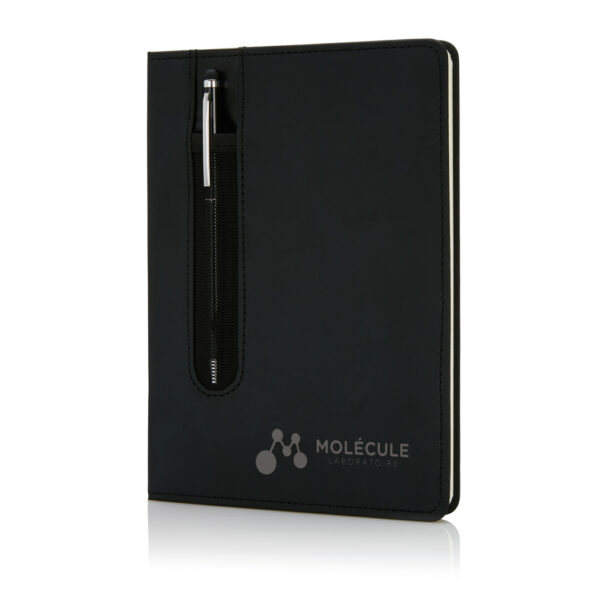 Standard hardcover PU A5 notebook with stylus pen - Black