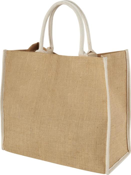 Coloured edge jute tote bag 25L - Natural Navy