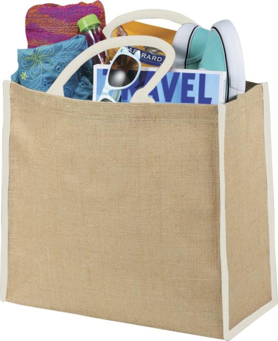 Coloured edge jute tote bag 25L - Natural Navy