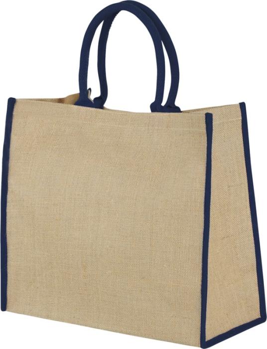 Coloured edge jute tote bag 25L - Natural Navy