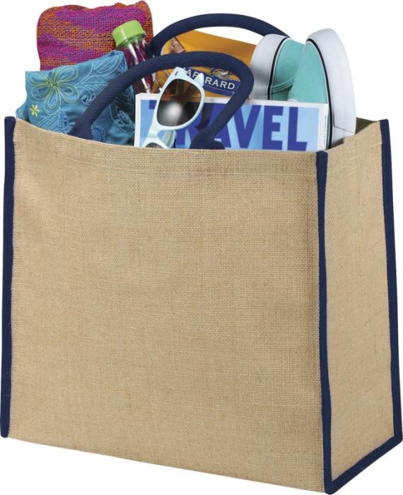 Coloured edge jute tote bag 25L - Natural Navy