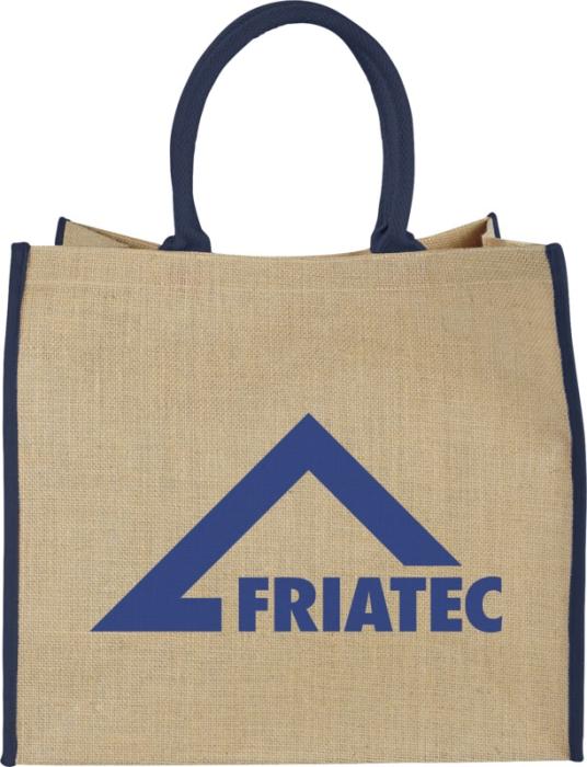 Coloured edge jute tote bag 25L - Natural Navy